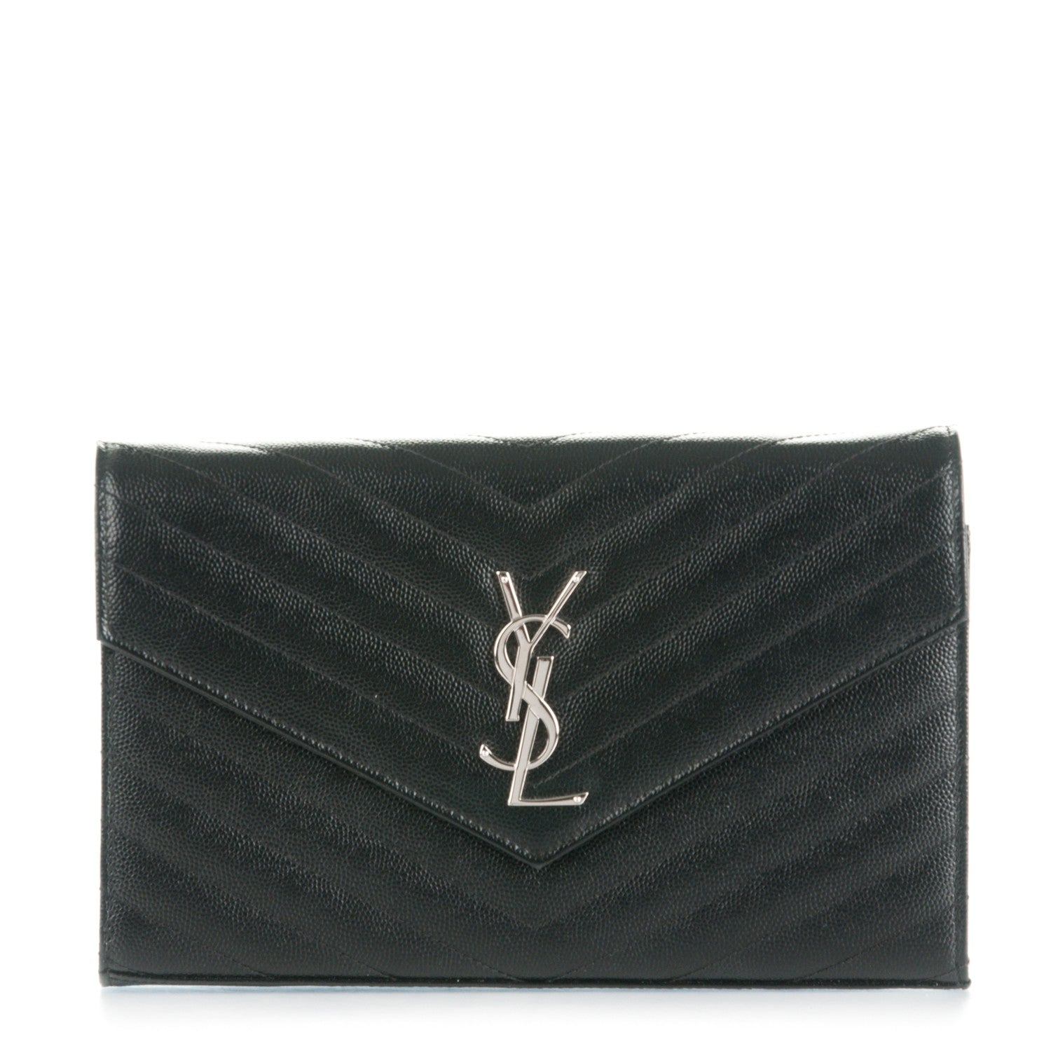 Saint Laurent Grain De Poudre Matelasse Chevron Monogram Chain Wallet Black 1 of 8