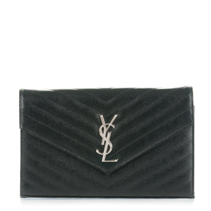 Saint Laurent Grain De Poudre Matelasse Chevron Monogram Chain Wallet Black 1 of 8
