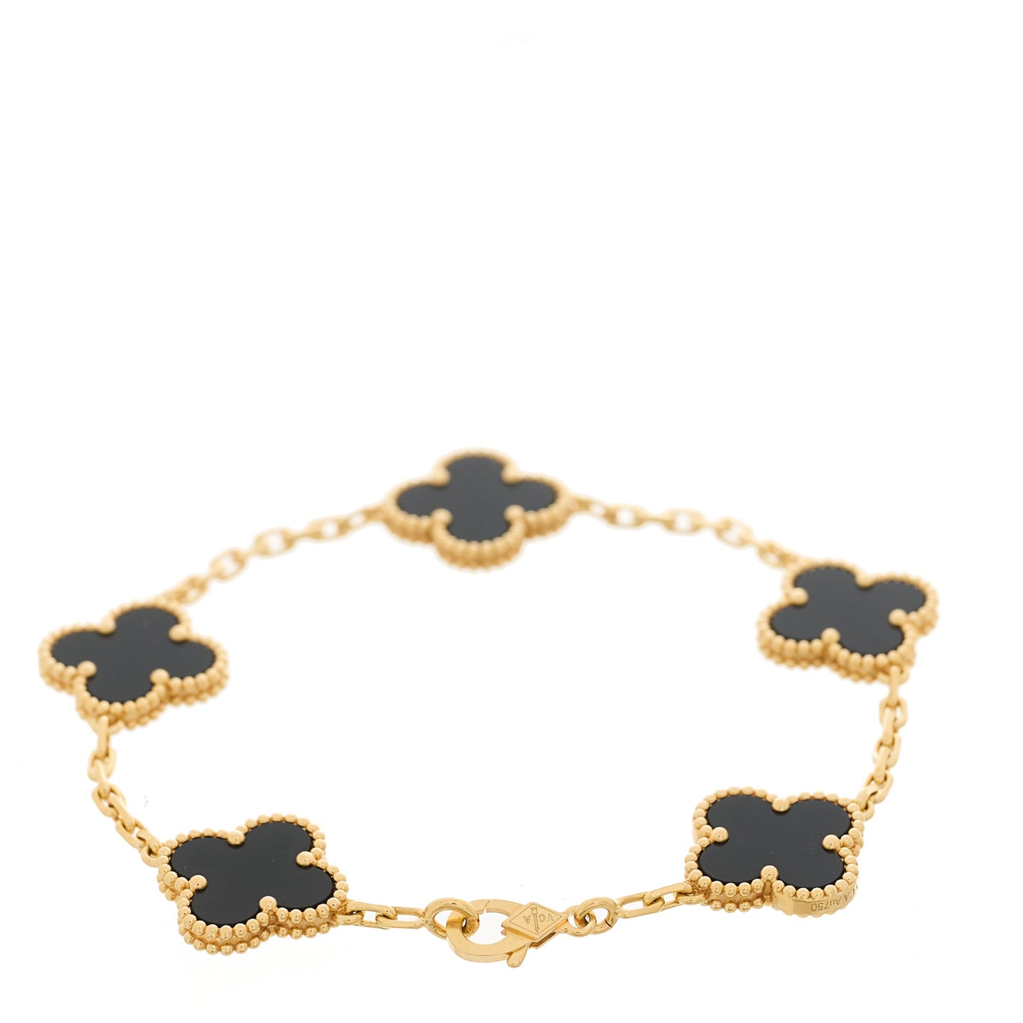 18K Yellow Gold Black Onyx 5 Motifs Vintage Alhambra Bracelet