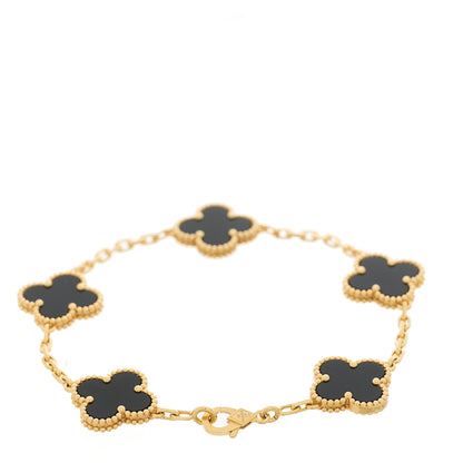 Van Cleef & Arpels 18K Yellow Gold Black Onyx 5 Motifs Vintage Alhambra Bracelet 2 of 4