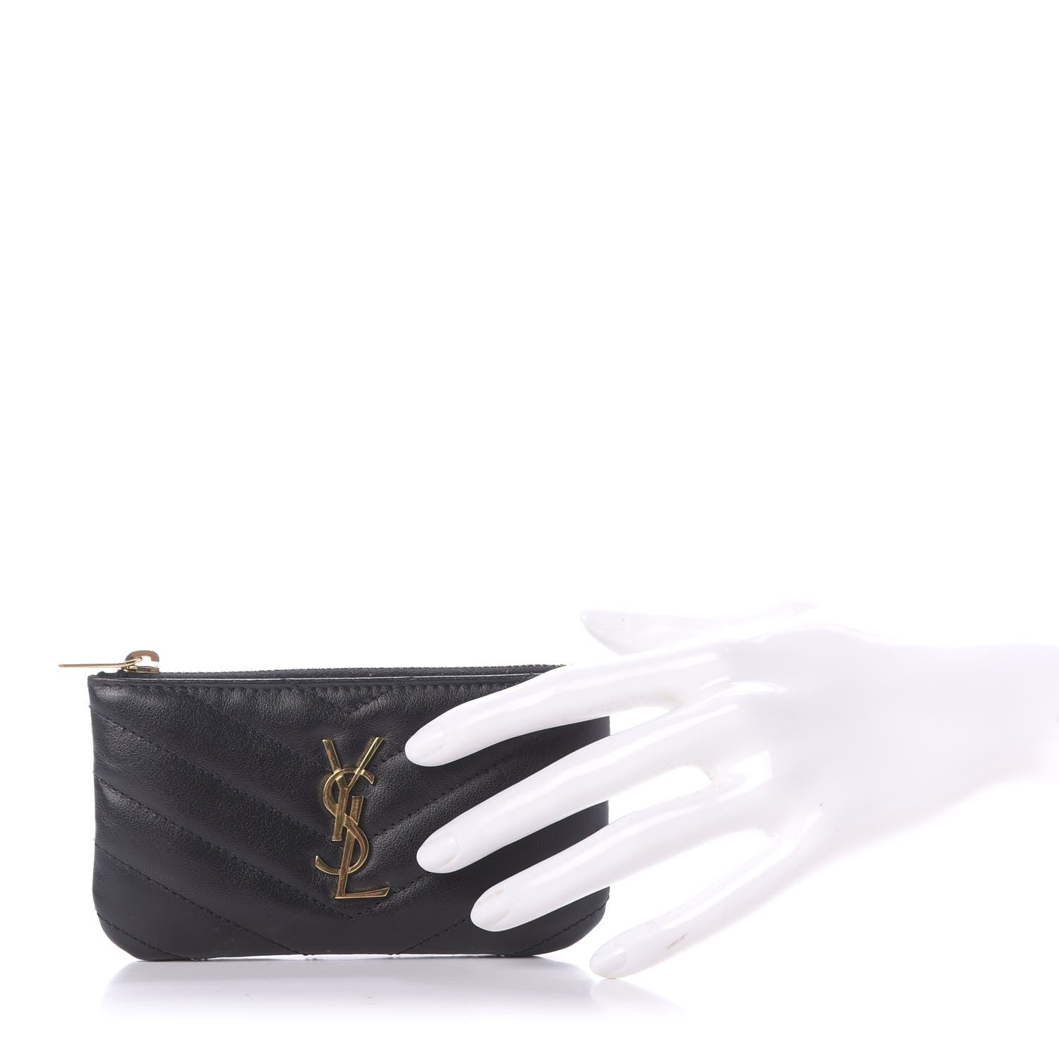 Saint Laurent Calfskin Matelasse Monogram Key Pouch Black 2 of 11