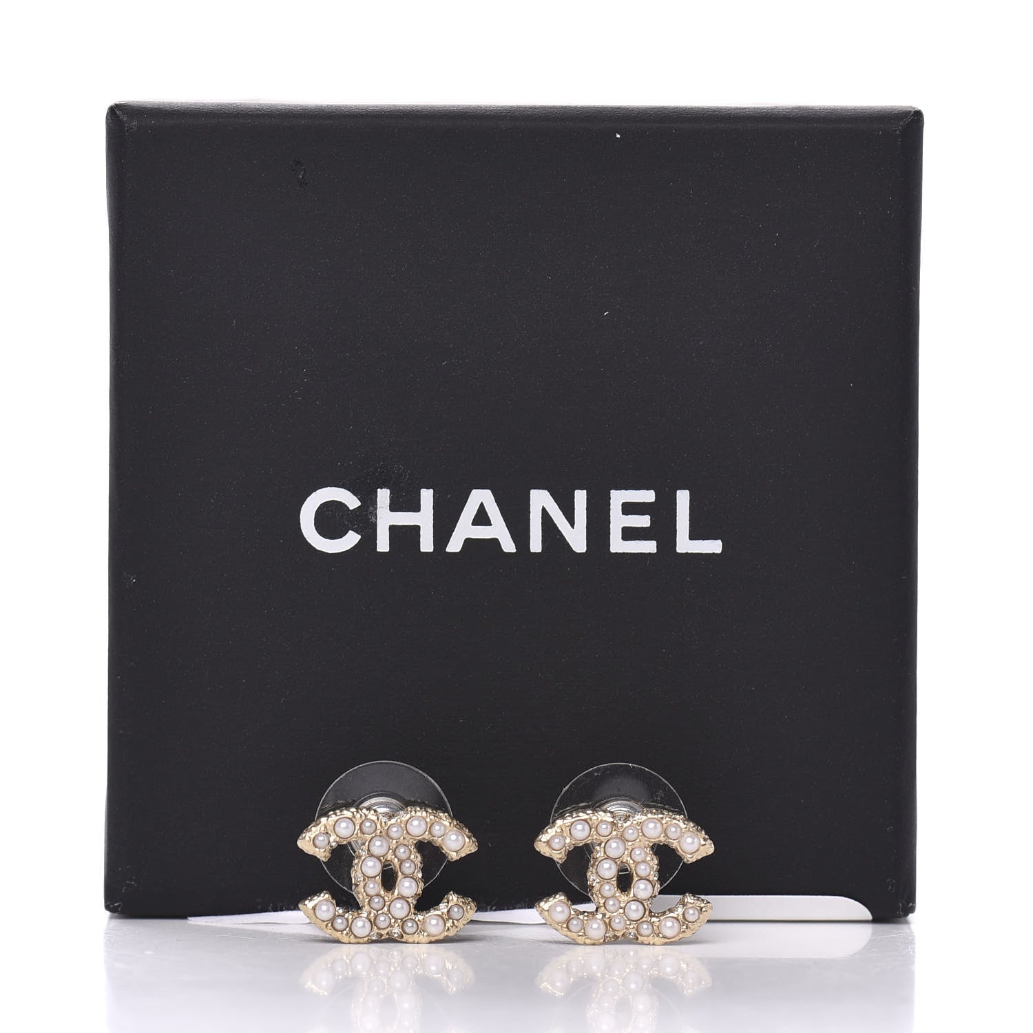 Chanel Metal Graduated Pearl Crystal CC Earrings Light Gold 5 of 5