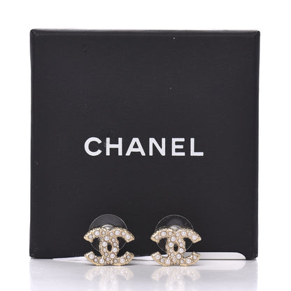 Chanel Metal Graduated Pearl Crystal CC Earrings Light Gold 5 of 5