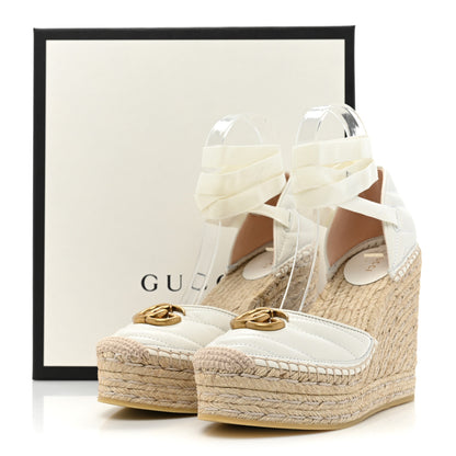 Gucci Nappa Matelasse GG Marmont Ankle Wrap Platform 35/120mm Espadrille Wedges 38.5 Great White 10 of 10
