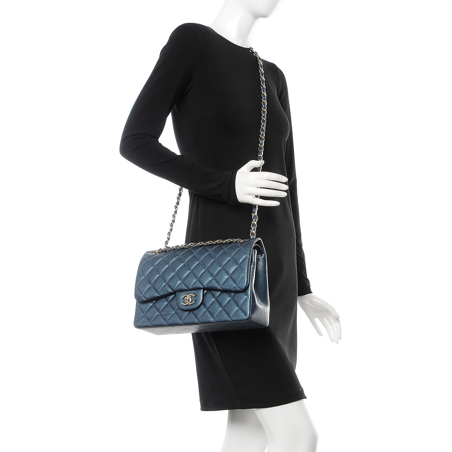 Chanel Metallic Caviar Quilted Jumbo Double Flap Dark Blue 2 of 8
