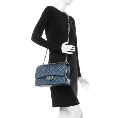 Chanel Metallic Caviar Quilted Jumbo Double Flap Dark Blue 2 of 8