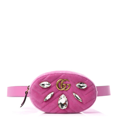 Gucci Velvet Matelasse Marquise Crystals GG Marmont Belt Bag 95 38 Malva 1 of 11