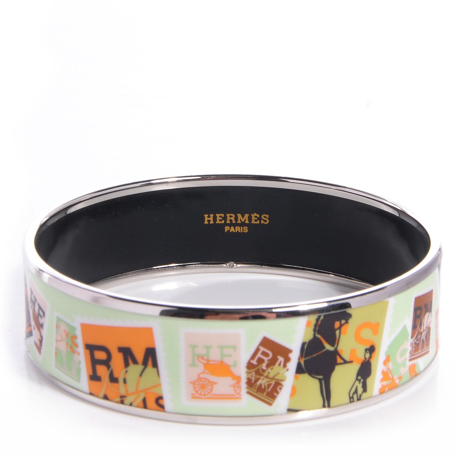 Hermes Enamel Printed De Passage a Paris Wide Bracelet 70 1 of 5