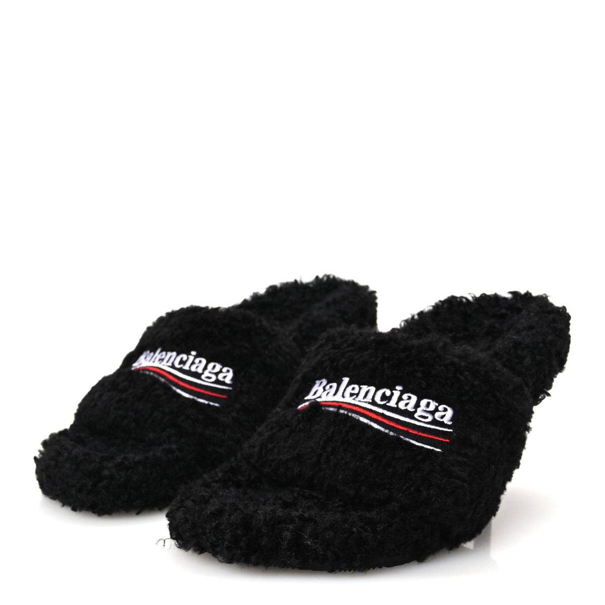 Faux Shearling Political Campaign Logo 80mm Sandals 37 Black