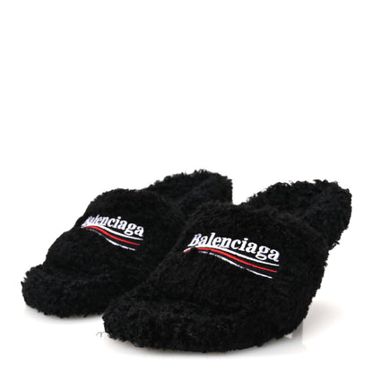Balenciaga Faux Shearling Political Campaign Logo 80mm Sandals 37 Black 4 of 8