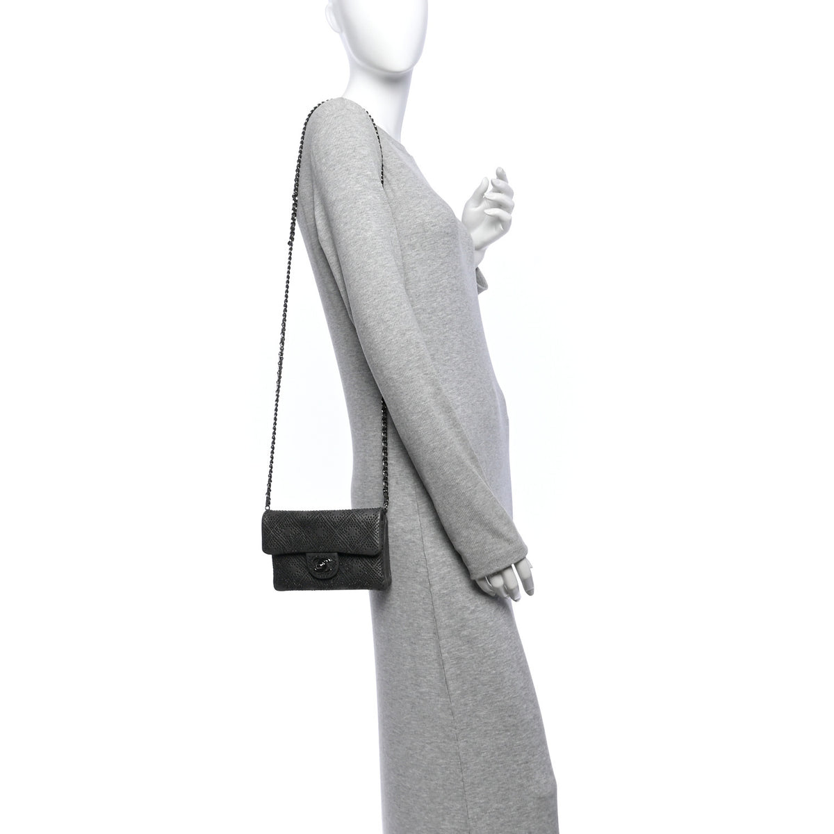 Iridescent Calfskin Crystal Mini Flap Crossbody Bag Gris Fonce