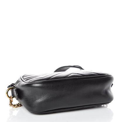Gucci Calfskin Matelasse Mini GG Marmont Chain Shoulder Bag Black 4 of 9