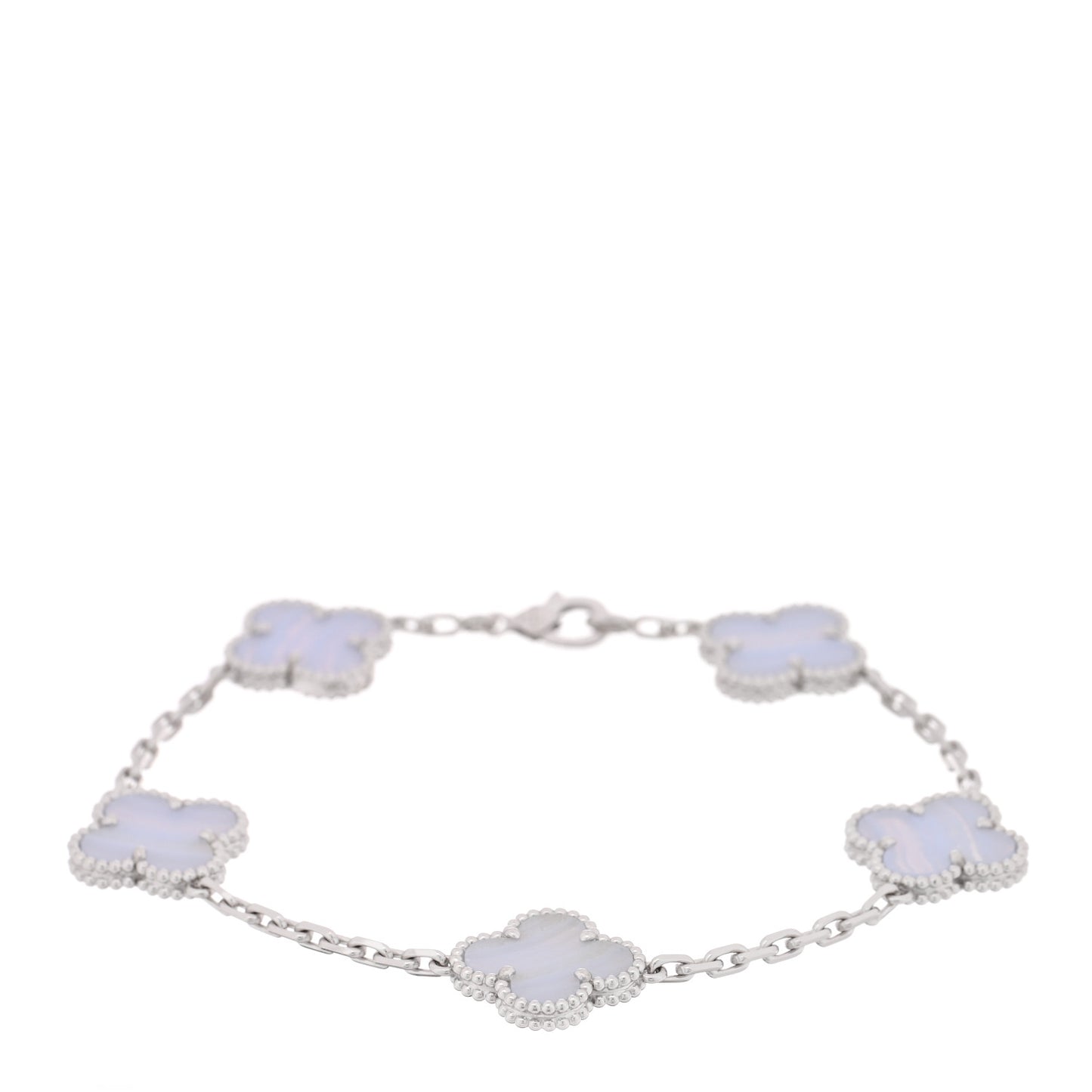18K White Gold Chalcedony 5 Motifs Vintage Alhambra Bracelet