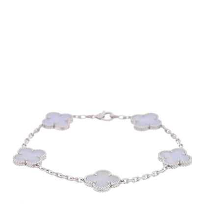 Van Cleef & Arpels 18K White Gold Chalcedony 5 Motifs Vintage Alhambra Bracelet 1 of 4
