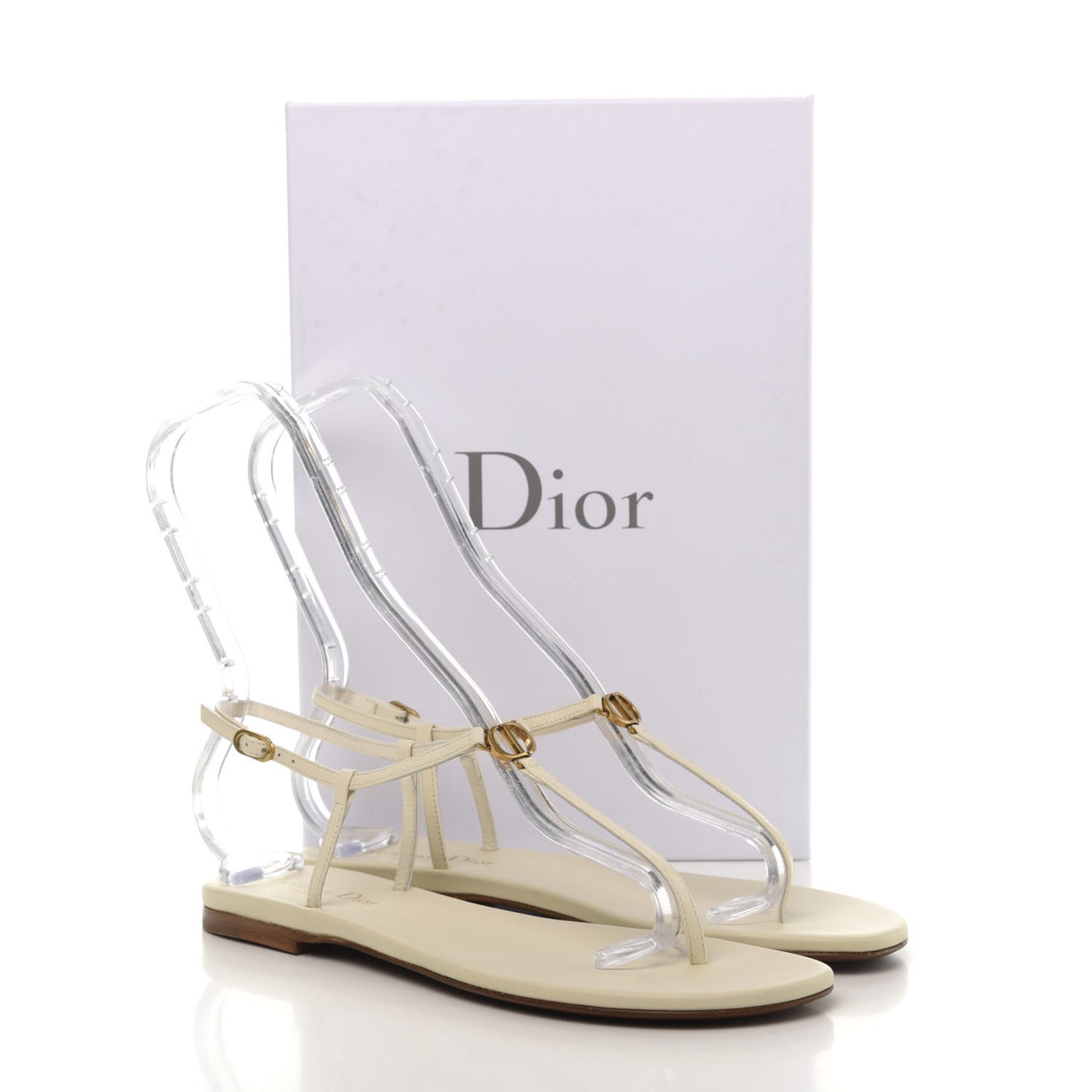 Lambskin Signature T-Strap Sandals 39 Off White