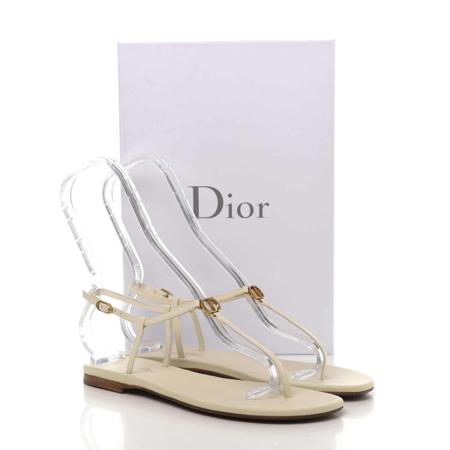 Christian Dior Lambskin Signature T-Strap Sandals 39 Off White 8 of 8