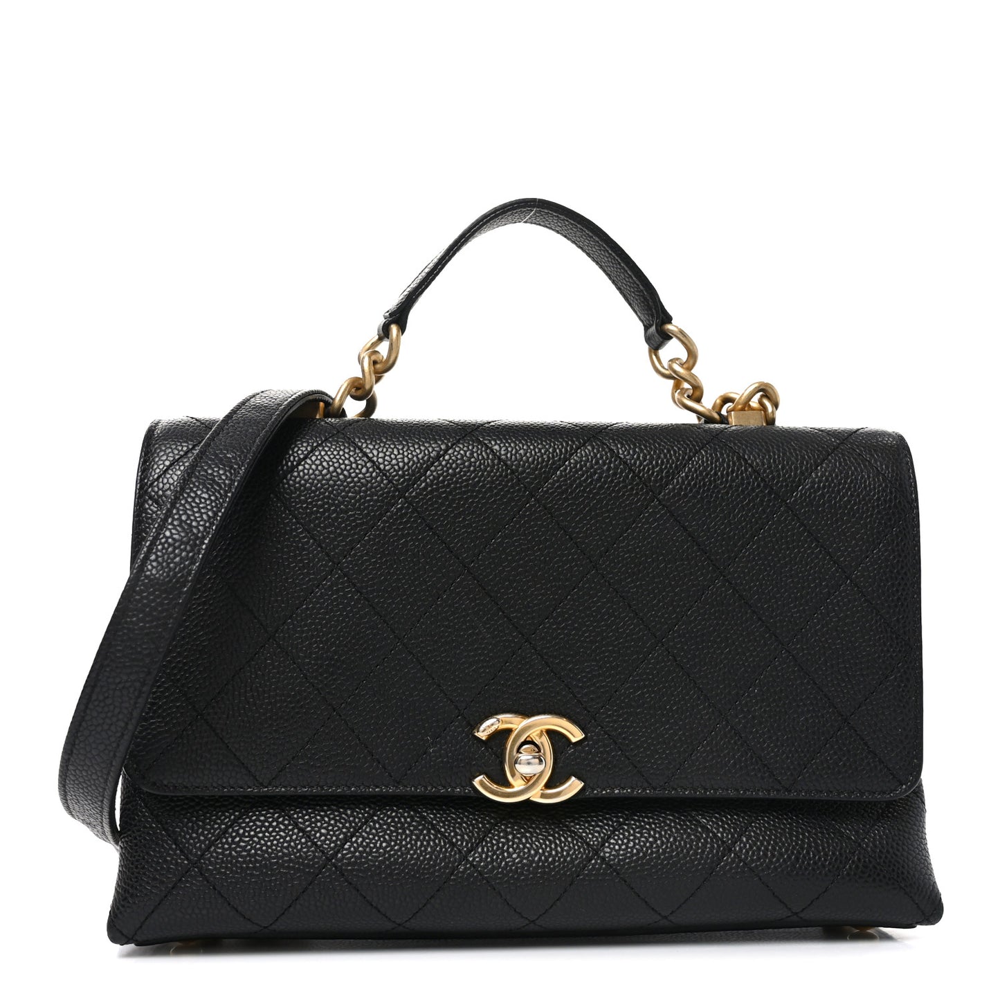 Caviar Diamond Stitched Small Top Handle Flap Black