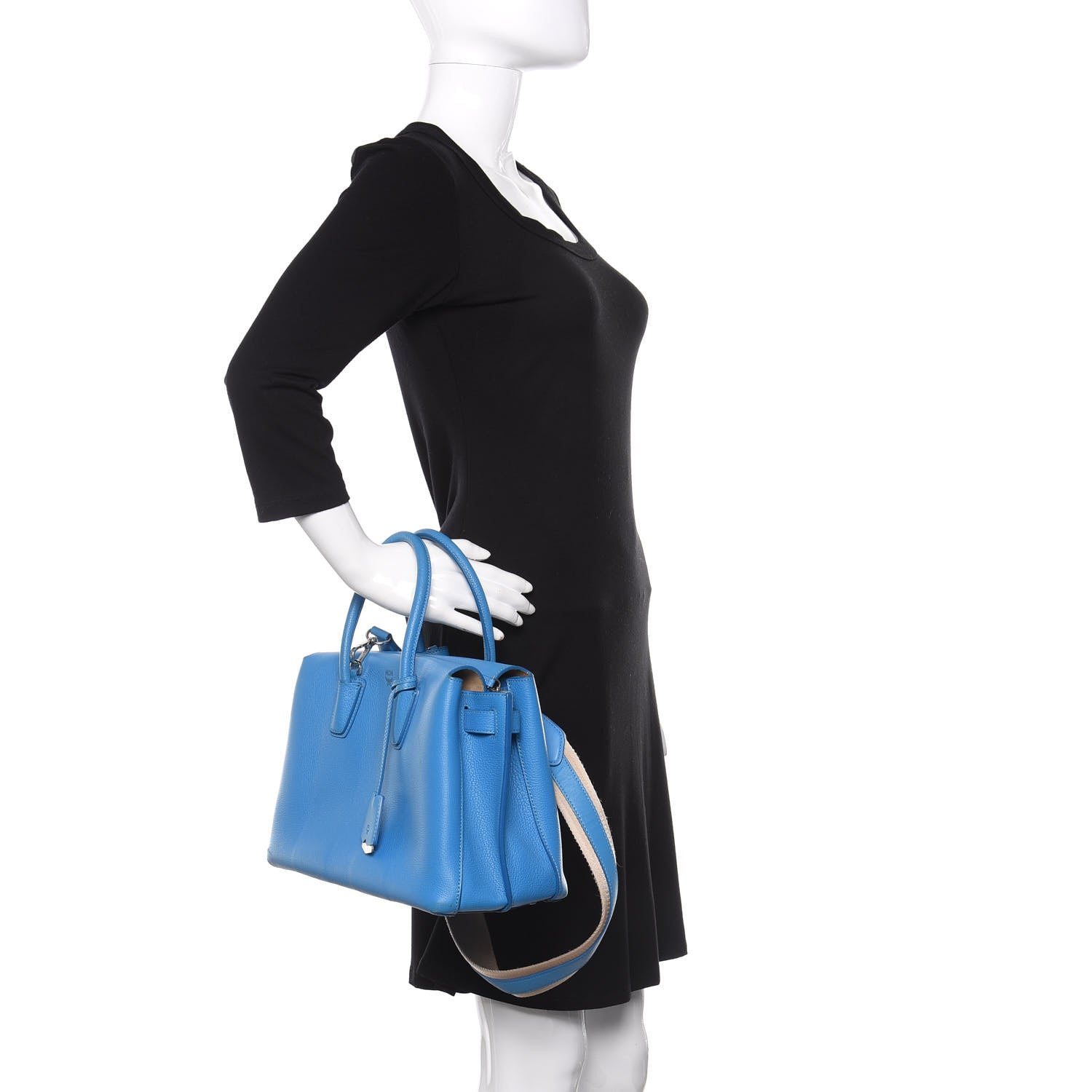 MCM Grained Calfskin Large Milla Tote Tile Blue 3 of 13