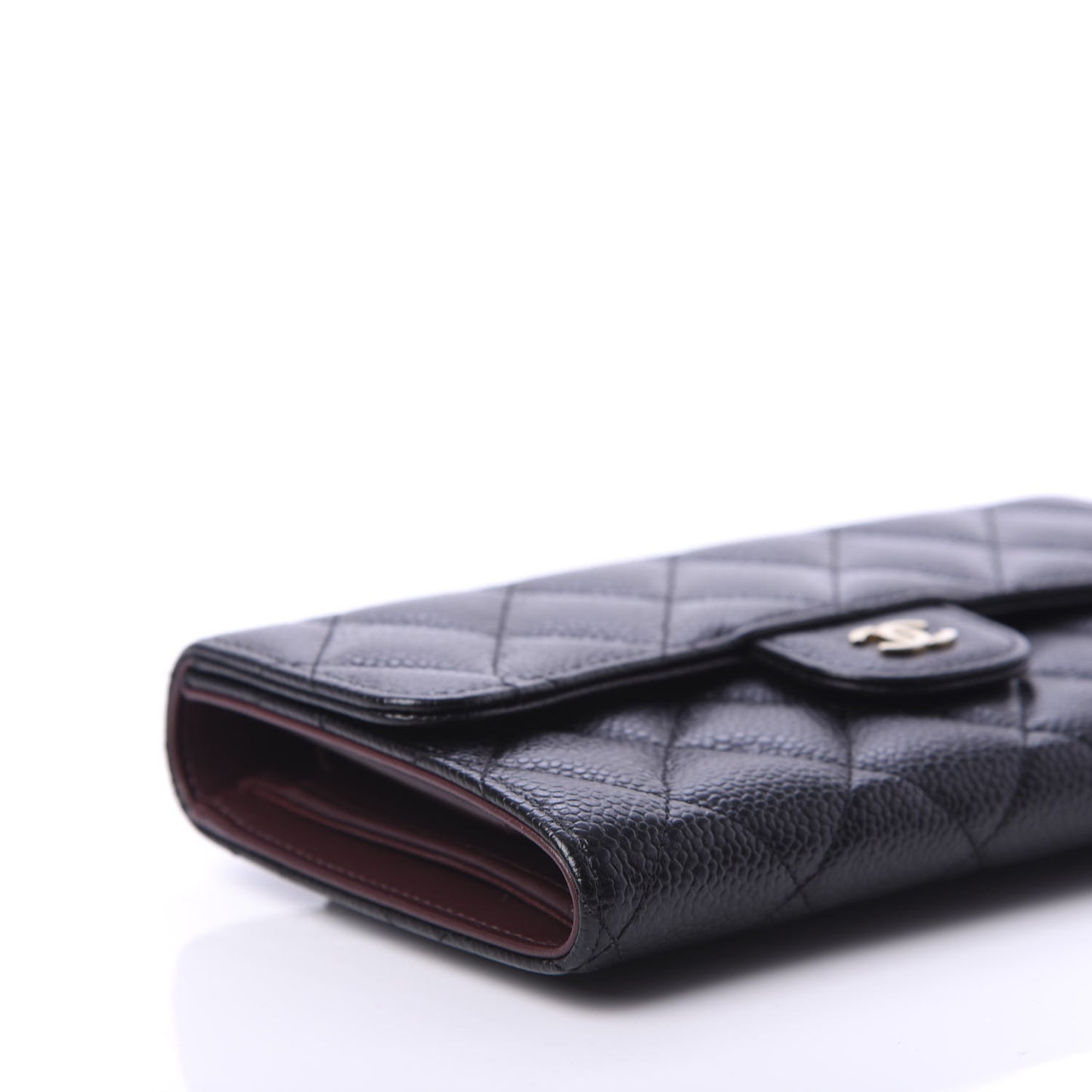 Caviar Quilted Long Flap Wallet Black