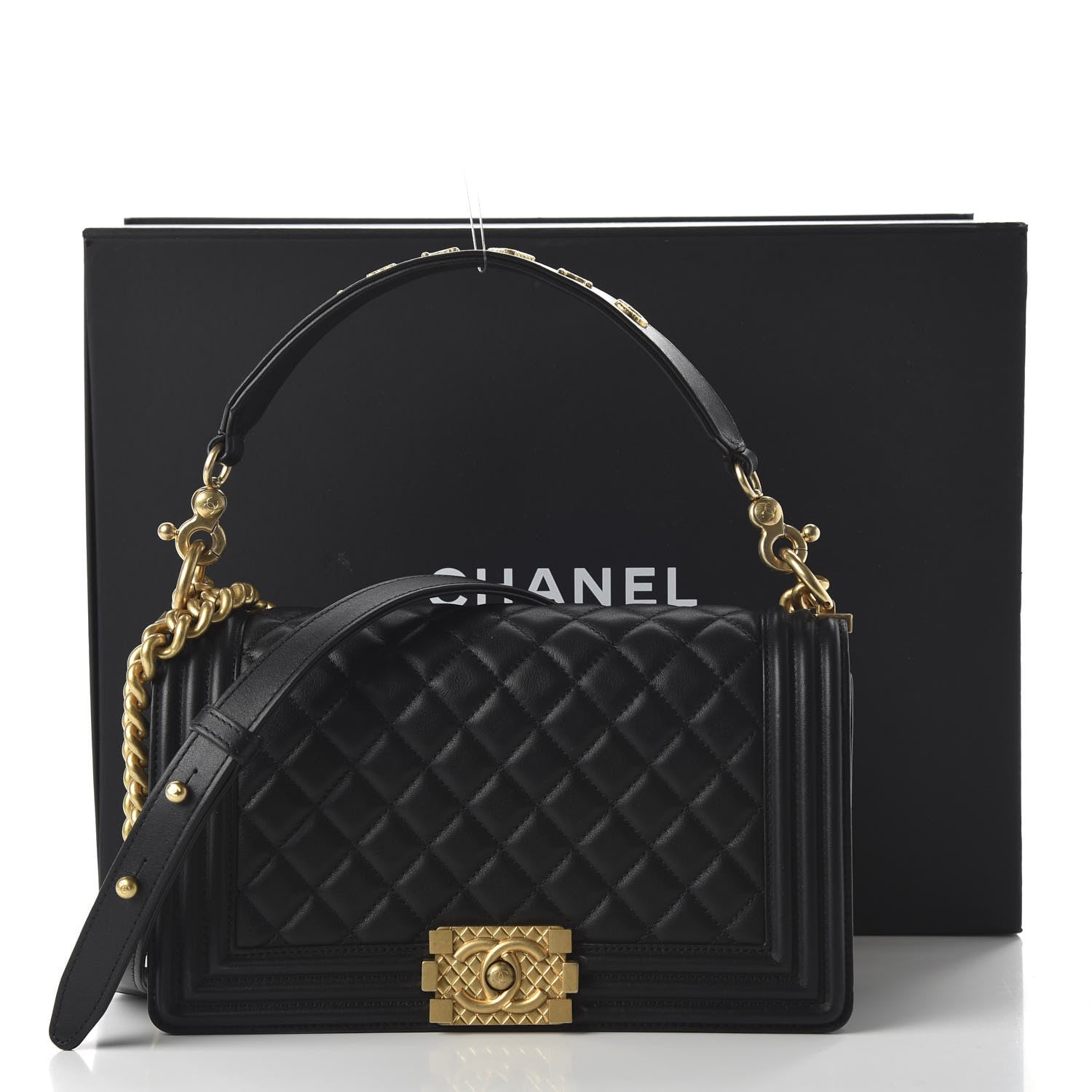 Chanel Calfskin Medium Boy Logo Top Handle Flap Black 11 of 11