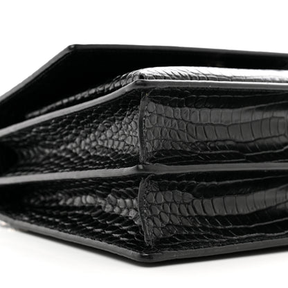 Saint Laurent Calfskin Crocodile Embossed Medium Monogram Sunset Black 9 of 12