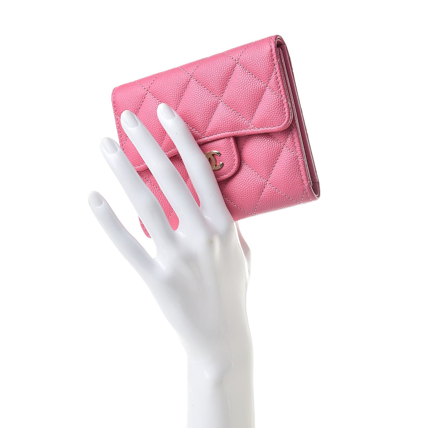 Caviar Quilted Compact Flap Wallet Pink