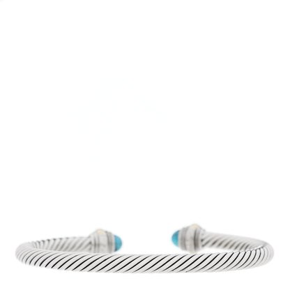 David Yurman Sterling Silver 14K Yellow Gold Turquoise 5mm Cable Classics Bracelet 2 of 3