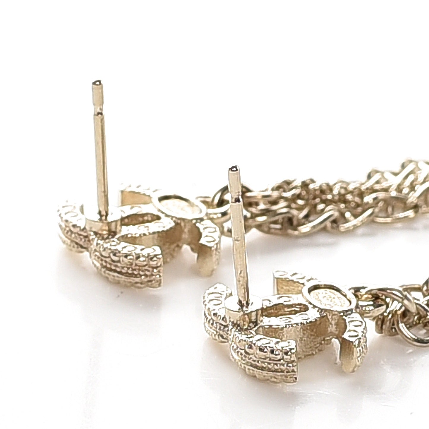 Pearl Beaded CC Drop Earrings Gold