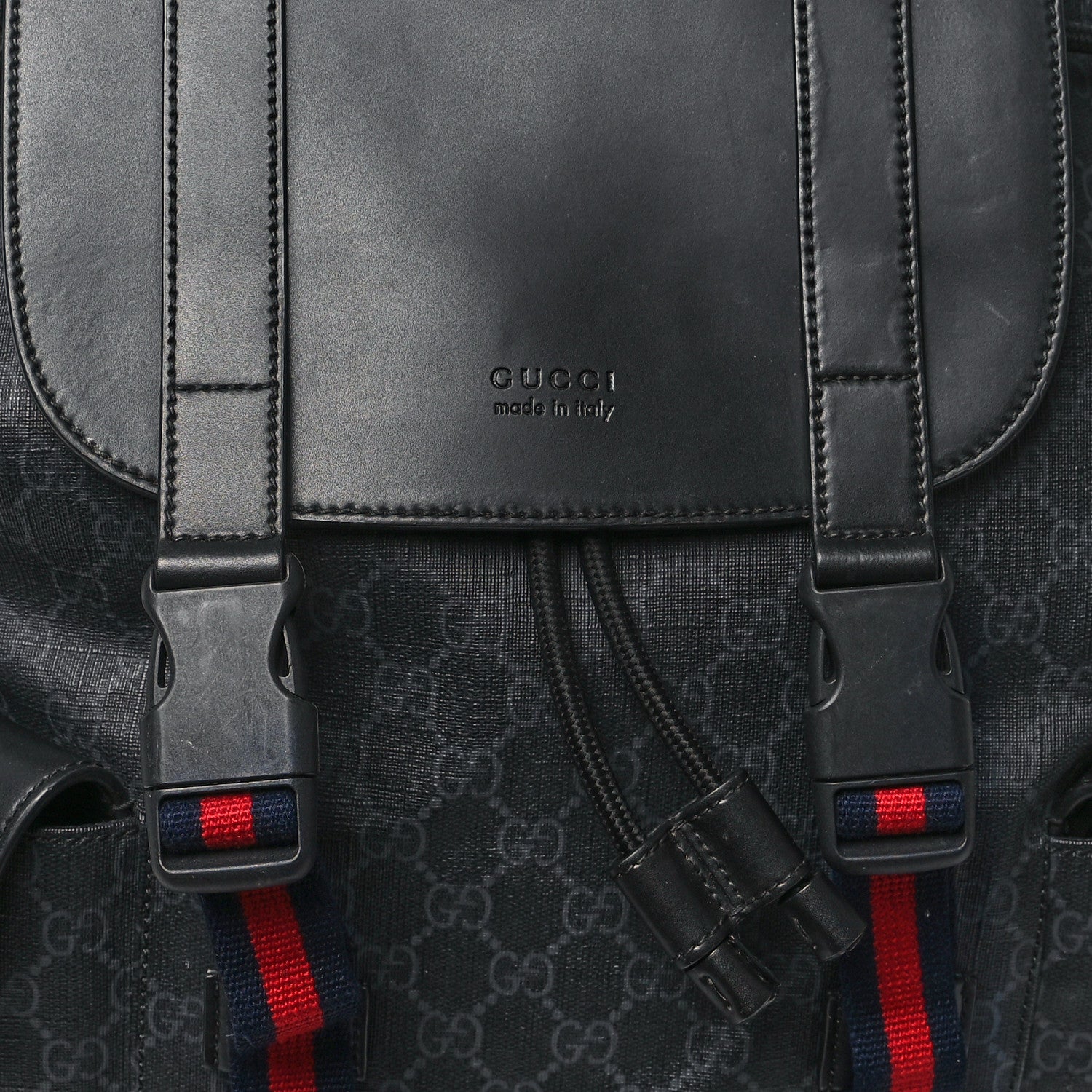 Gucci Soft GG Supreme Monogram Calfskin Web Double Buckle Backpack Black 8 of 15