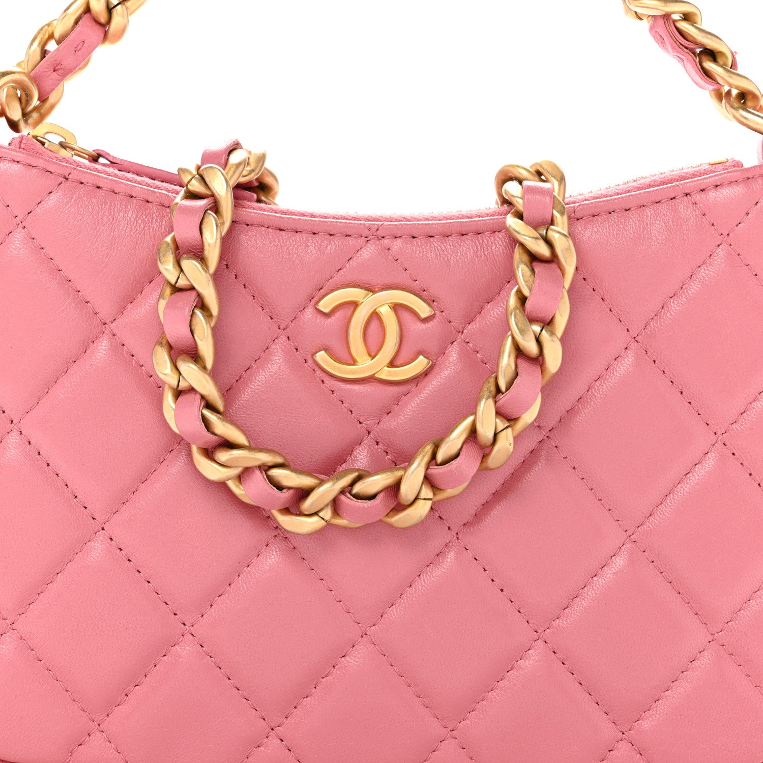Chanel Lambskin Quilted Chain Around Top Handle Mini Bag Pink 8 of 13