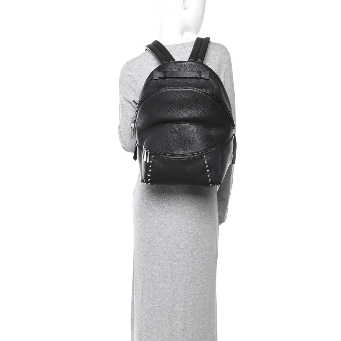Grained Calfskin Rockstud Backpack Black