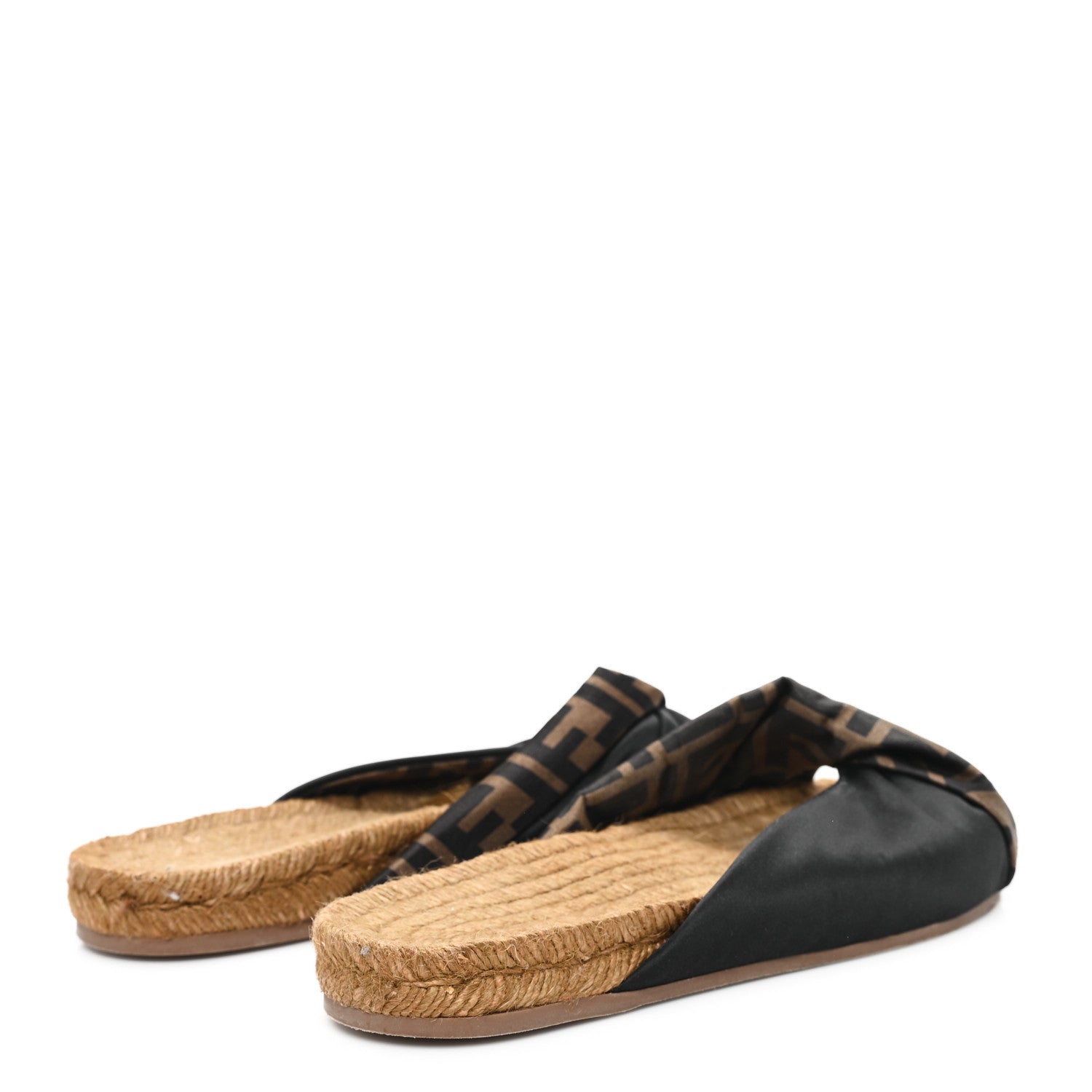 Fendi Satin FF Twist Espadrille Slide Sandal 36 Black Tobacco 5 of 9