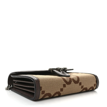 Gucci Monogram Jumbo GG Textured Dollar Calfskin Mini Dionysus Chain Wallet Camel Ebony New Acero 3 of 8