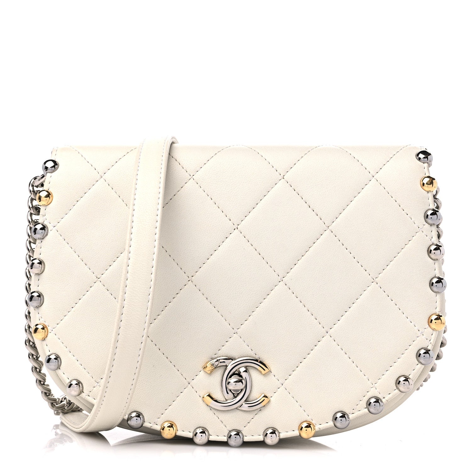 Chanel Lambskin Quilted Small Studded Bubble Flap White 1 of 12