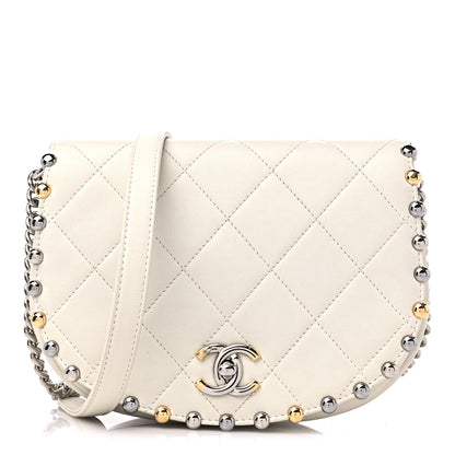 Chanel Lambskin Quilted Small Studded Bubble Flap White 1 of 12