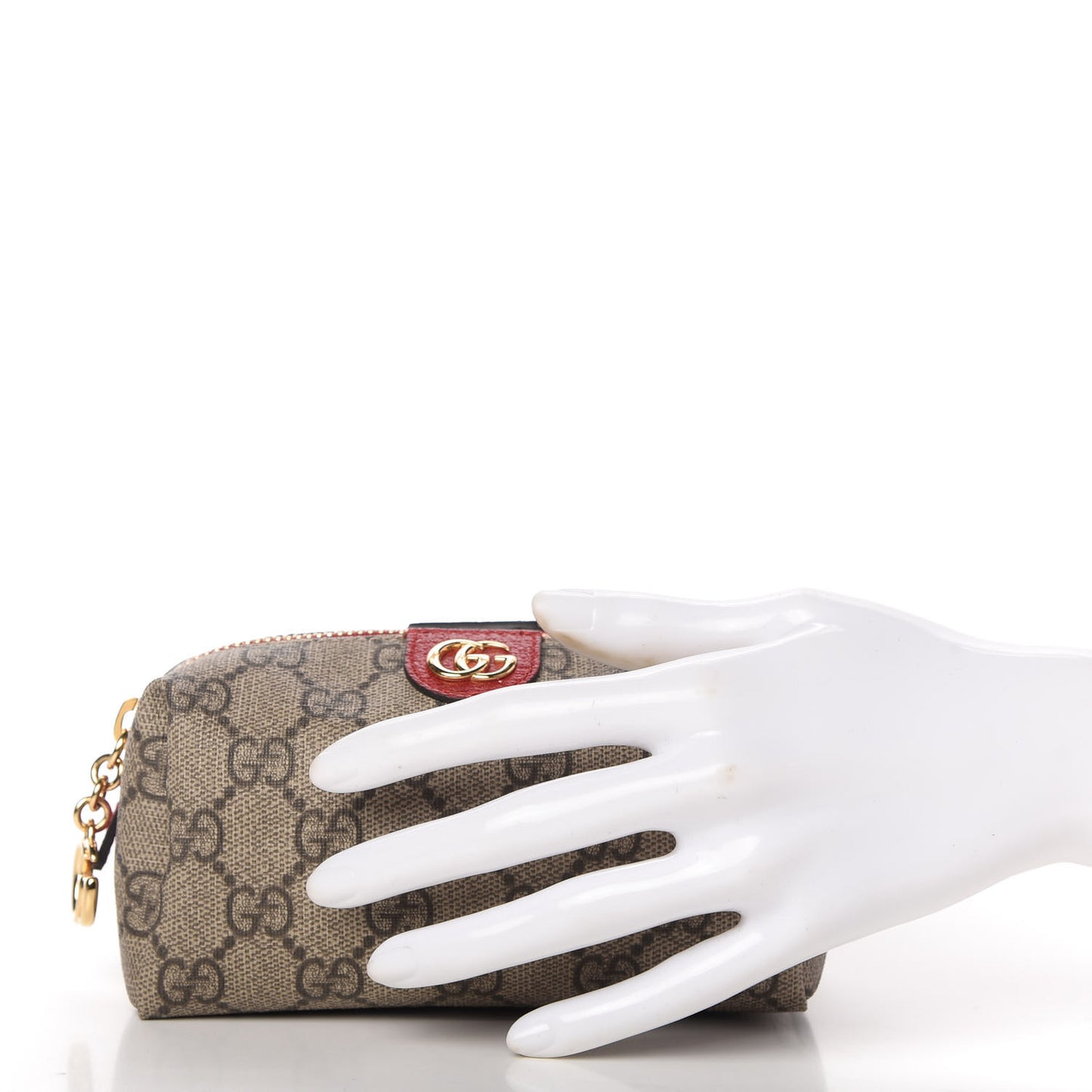 Soft GG Supreme Monogram Calfskin Small Ophidia Cosmetic Case Beige Ebony Hibiscus Red