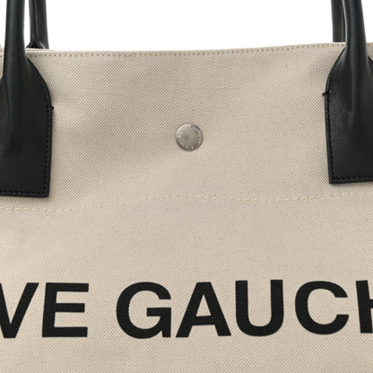 Saint Laurent Linen Calfskin Rive Gauche Maxi Tote  Grege et Noir 8 of 12