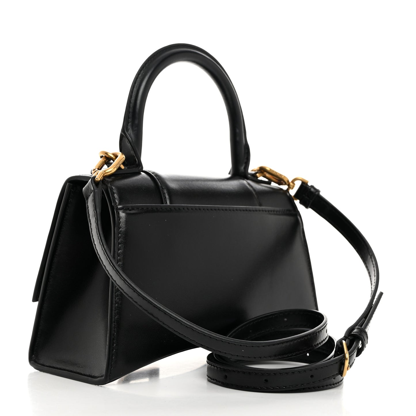 Shiny Box Calfskin Hourglass Top Handle Bag XS Black