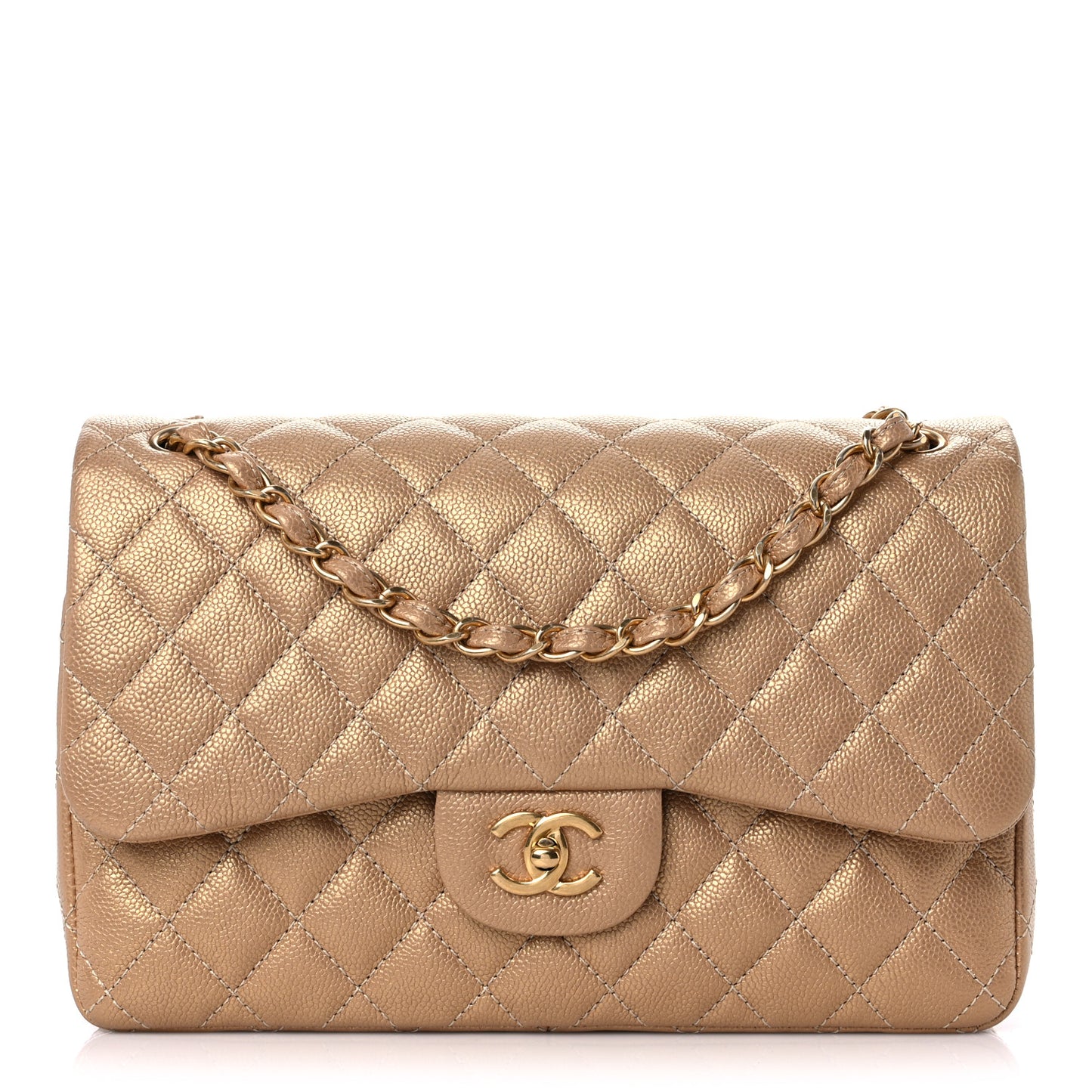 Pearly Caviar Quilted Jumbo Double Flap Gold