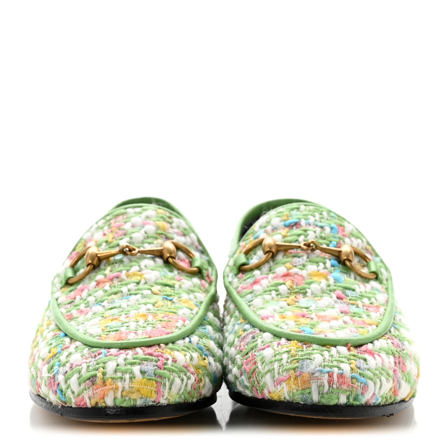 Gucci Tweed Multicolor Malaga Kid Horsebit Womens Jordaan Loafers 35.5 Green Multicolor 3 of 10