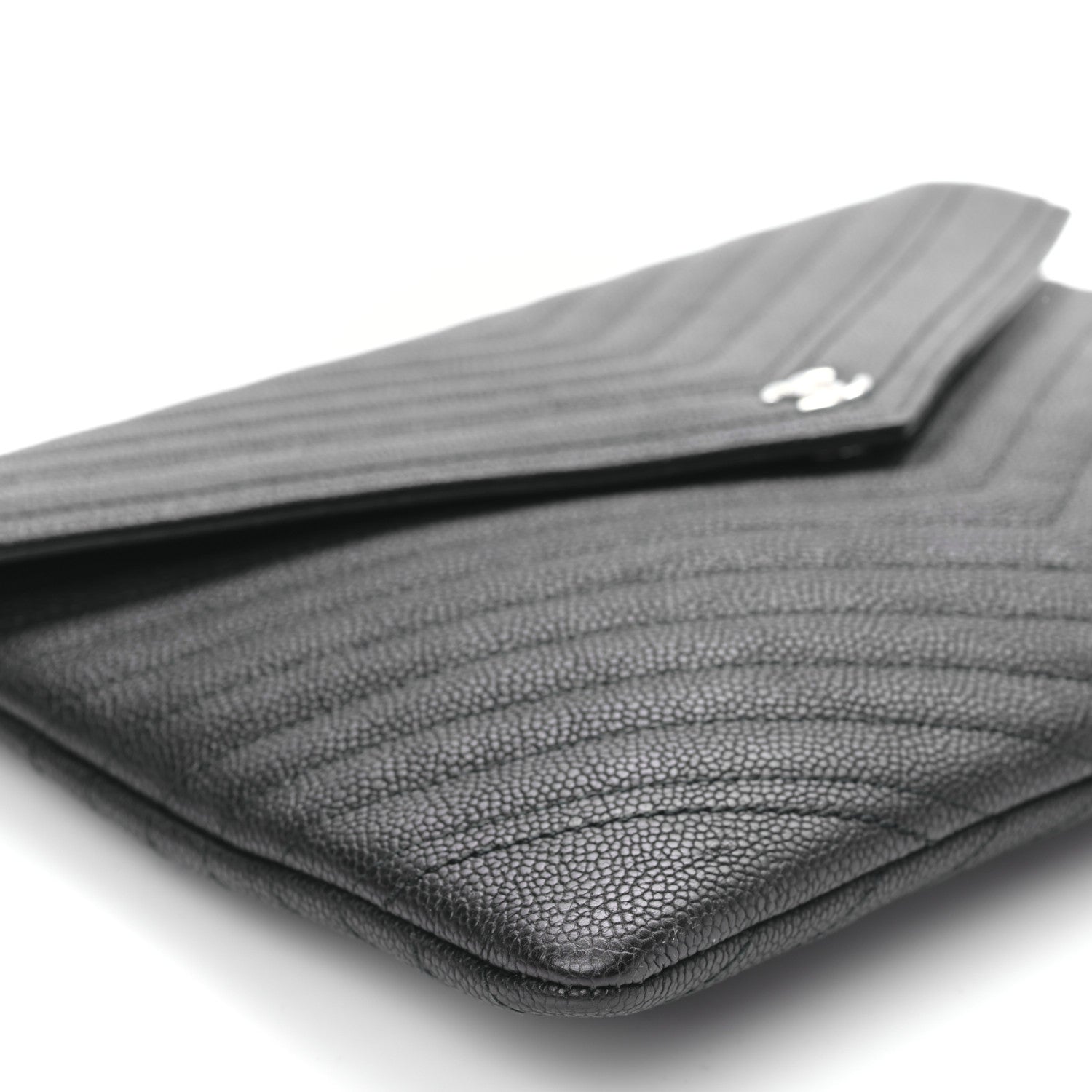 Chanel Calfskin Chevron Quilted Small Envelope Clutch Black 8 of 9
