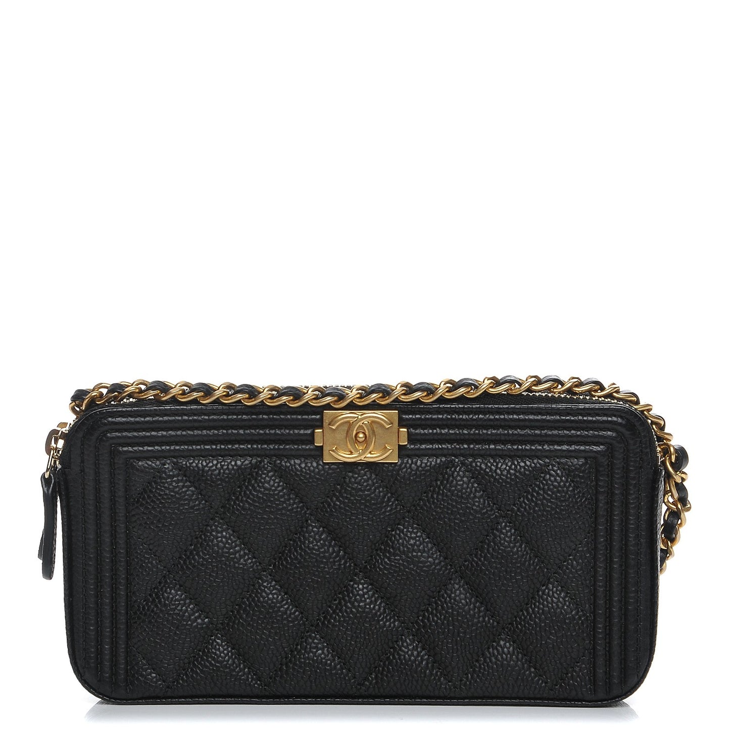 Caviar Quilted Small Boy Clutch With Chain Black