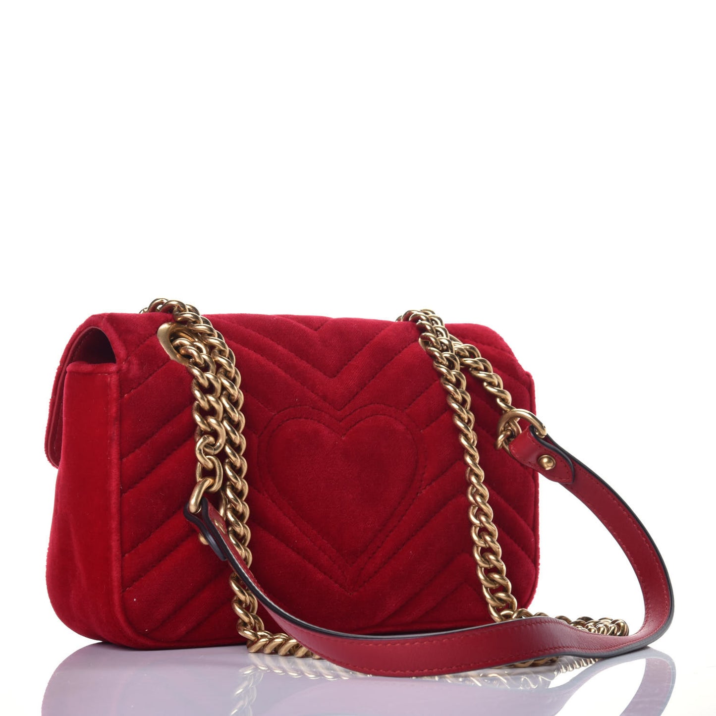 Velvet Matelasse Mini GG Marmont Shoulder Bag Hibiscus Red