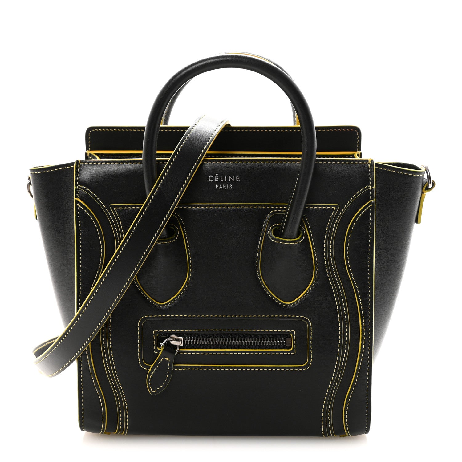 Celine Satin Calfskin Nano Debossed Luggage Black Yellow 1 of 9