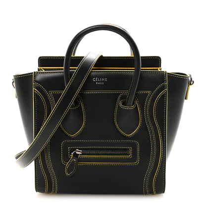 Celine Satin Calfskin Nano Debossed Luggage Black Yellow 1 of 9
