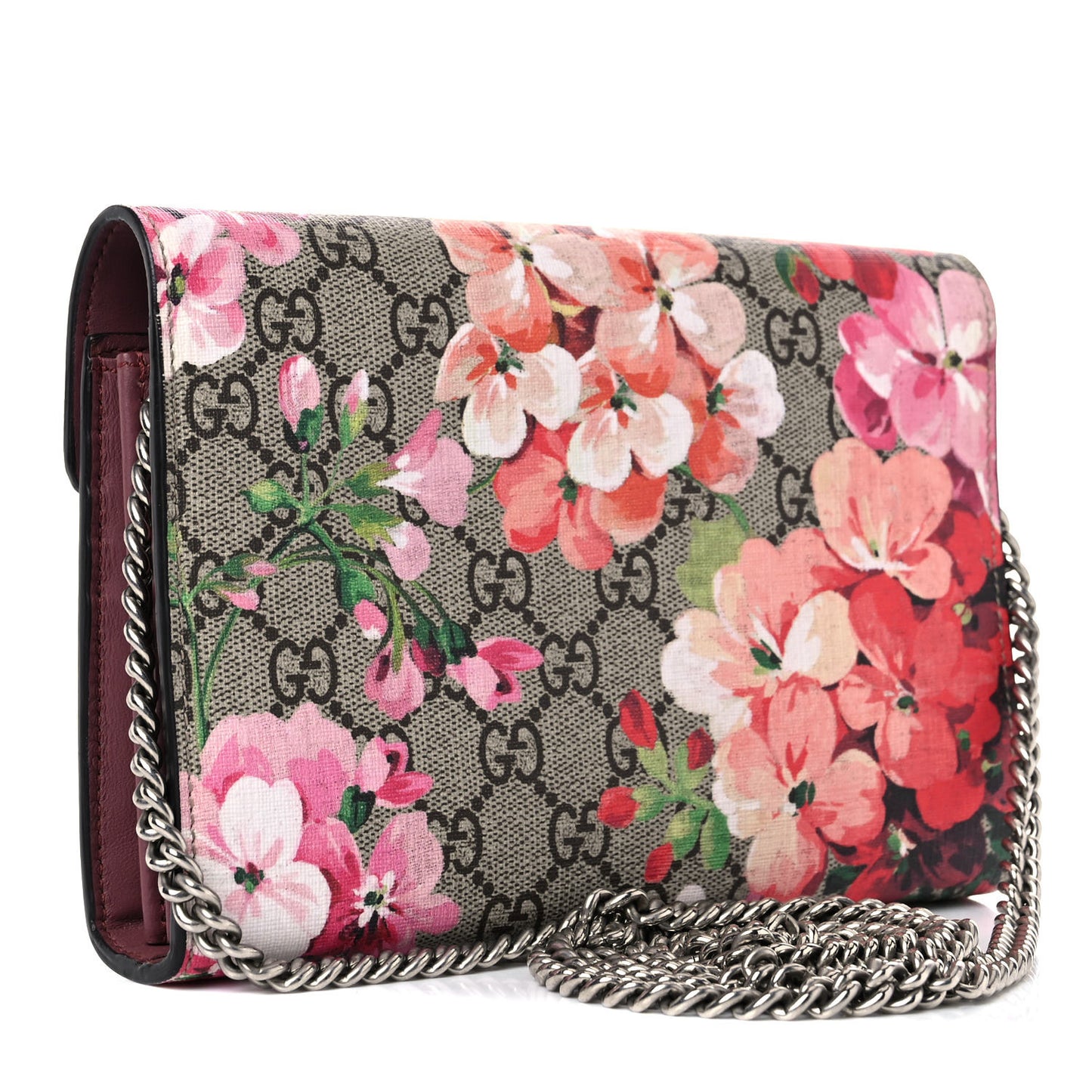 GG Supreme Monogram Blooms Mini Dionysus Chain Wallet Beige Multicolor Dry Rose