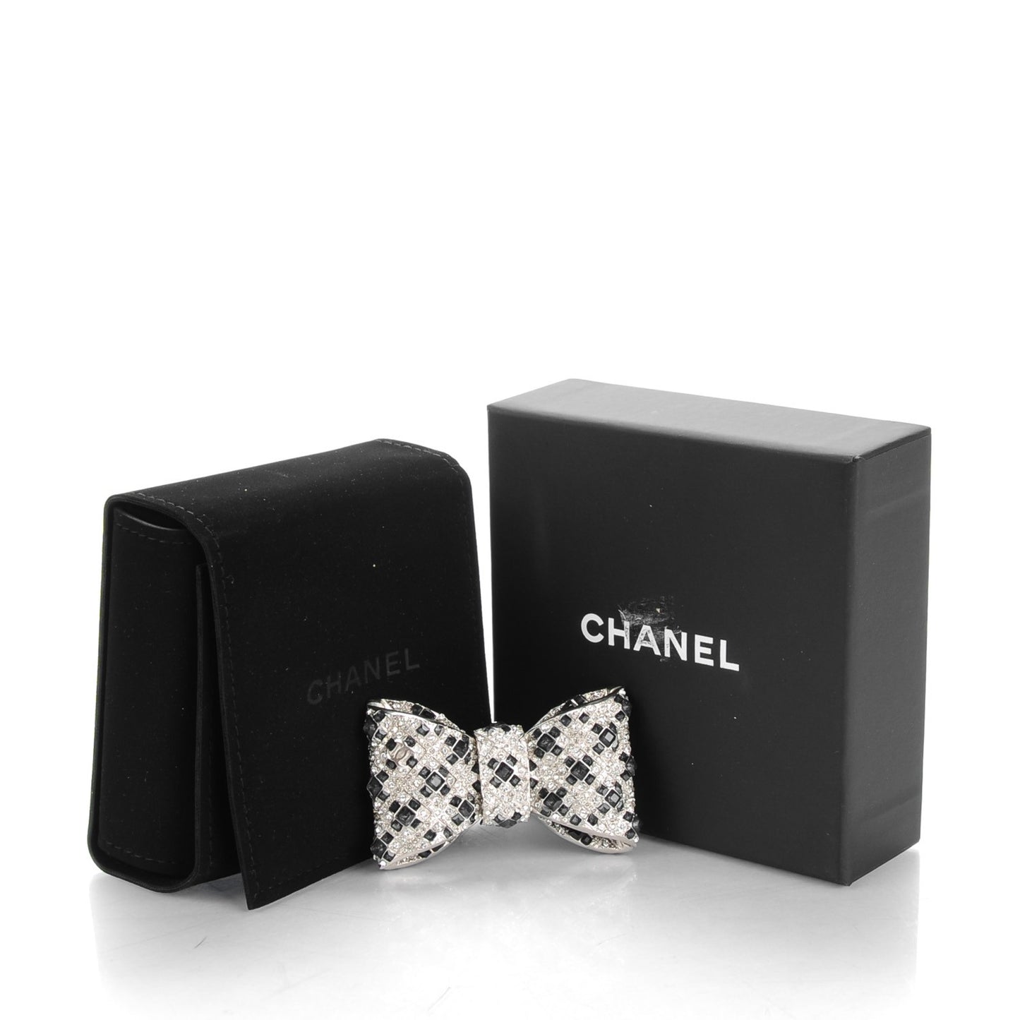 Crystal CC Bow Brooch Silver Black