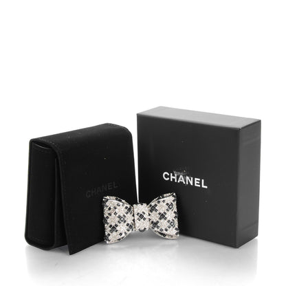 Chanel Crystal CC Bow Brooch Silver Black 5 of 5