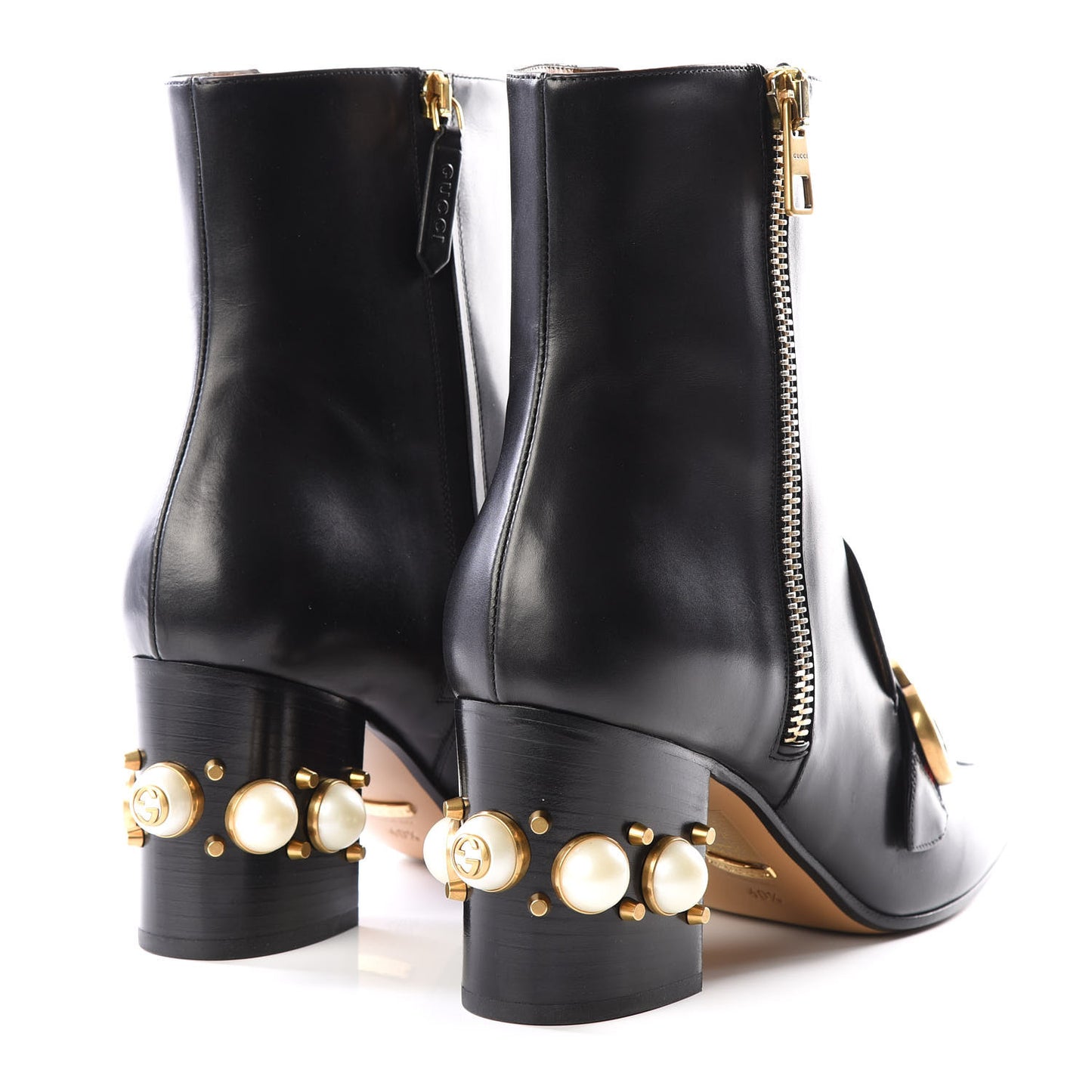 Betis Glamour Calfskin Web Pearl Embellished Peyton 75mm Ankle Boots 40.5 Black