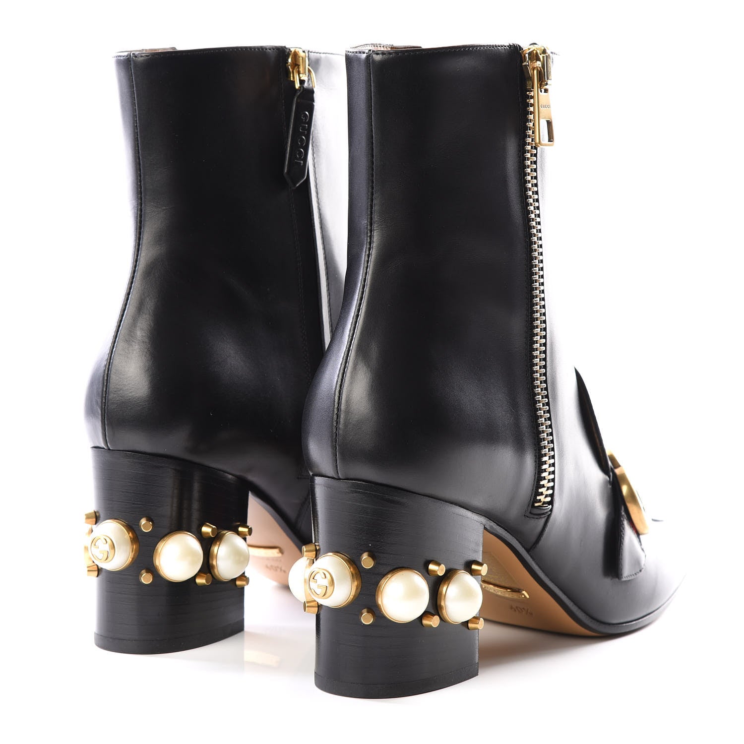Gucci Betis Glamour Calfskin Web Pearl Embellished Peyton 75mm Ankle Boots 40.5 Black 4 of 9